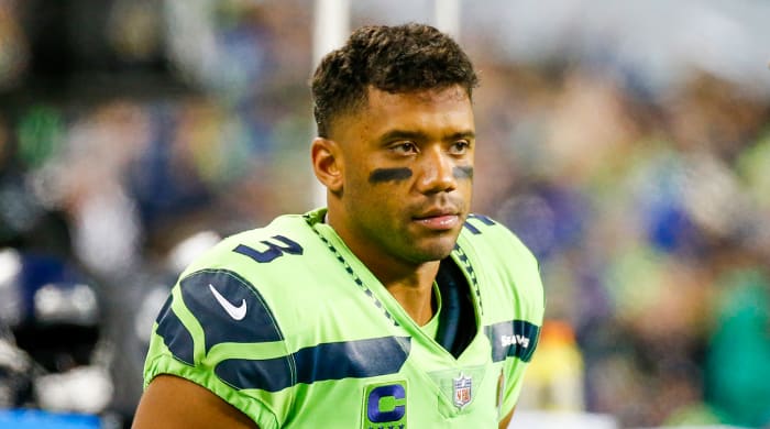 Russell Wilson on the sidelines for the Seahawks.